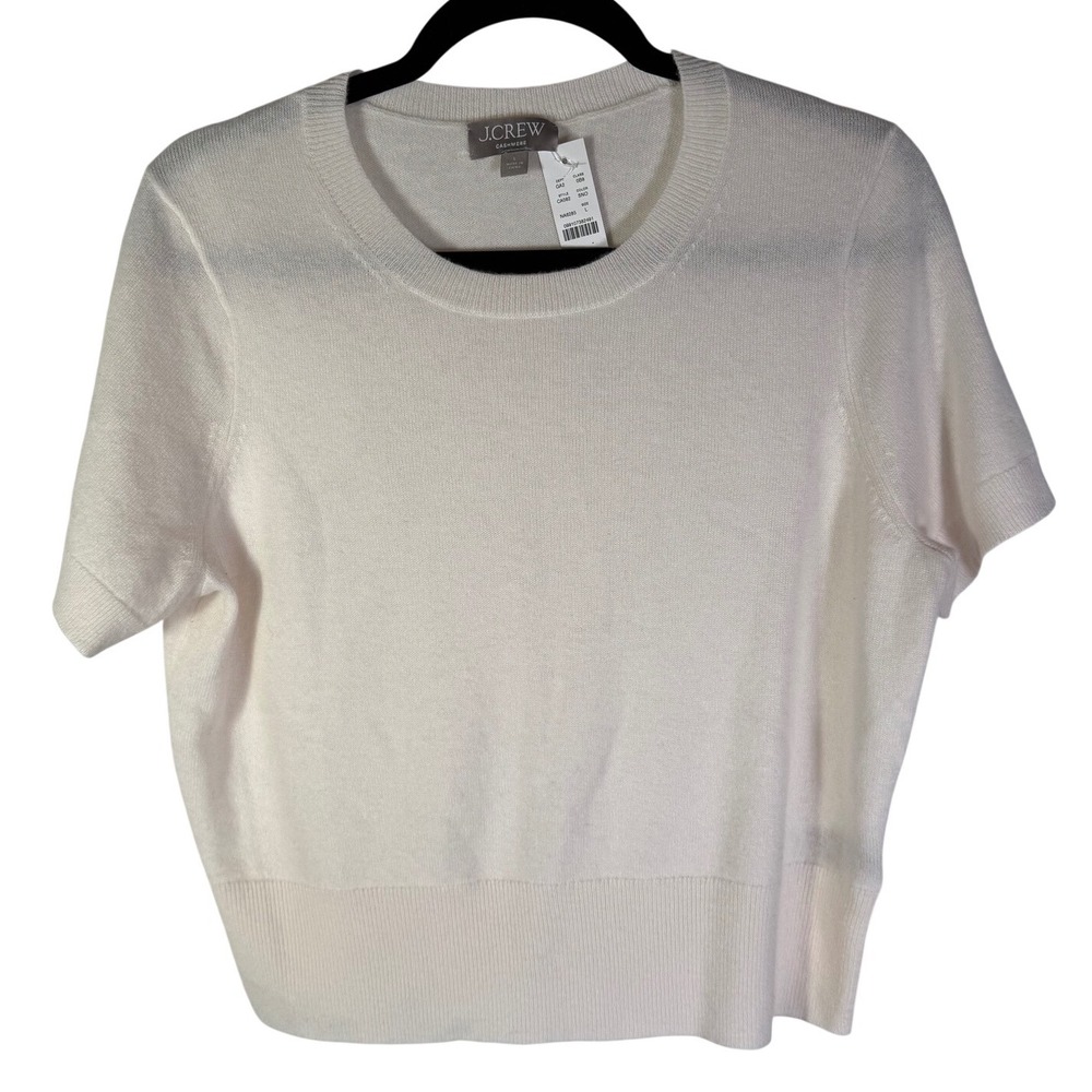 J.Crew Womens 100% Cashmere Short Sleeve Crewneck Sweater Snow White CA082 L NWT